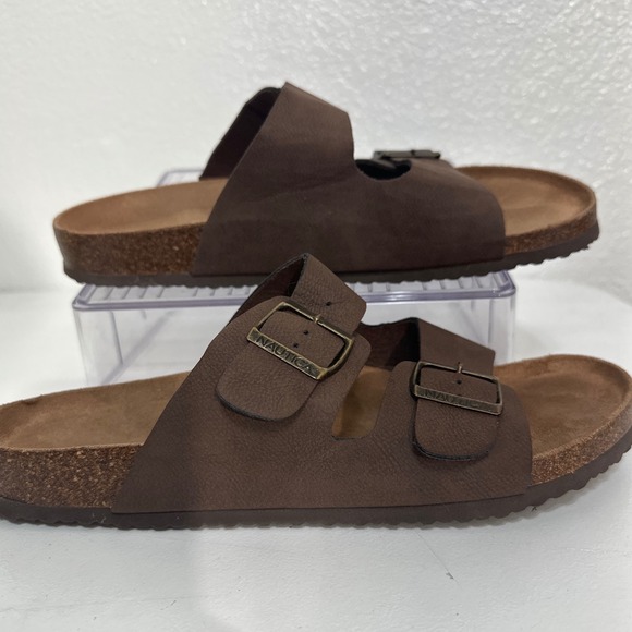 Nautica Mens Slides Sandals Size 11 US Brown Faux Leather Slip On Casual - Picture 1 of 6